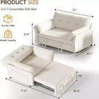 Dyonery Sleeper Sofa with Pull-Out Bed,3-in-1 Chenille Convertible Loveseat Sofa Bed,Reclining Backrest and Side Pocket,Tool-Free Assembly