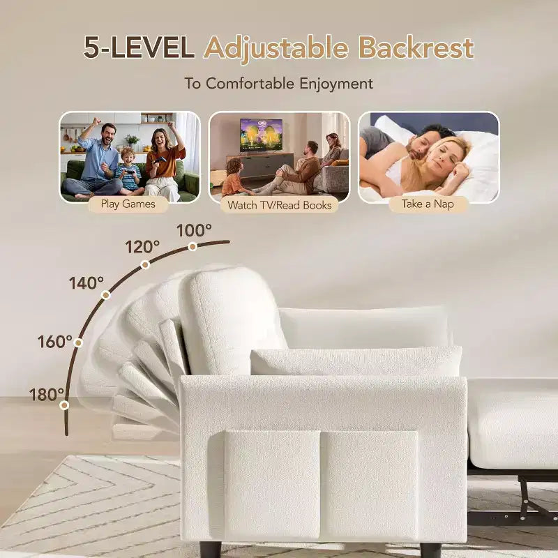 Dyonery Sleeper Sofa with Pull-Out Bed,3-in-1 Chenille Convertible Loveseat Sofa Bed,Reclining Backrest and Side Pocket,Tool-Free Assembly