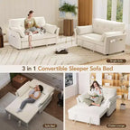 Dyonery Sleeper Sofa with Pull-Out Bed,3-in-1 Chenille Convertible Loveseat Sofa Bed,Reclining Backrest and Side Pocket,Tool-Free Assembly