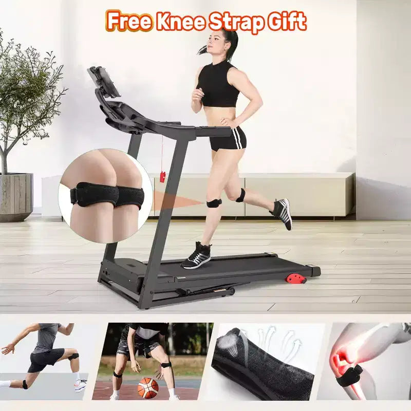 Inclined Treadmill w/ 300lb Capacity,3.75HP Folding Treadmill for Home,71 Program,APP Control,7.5MPH,HiFi Speaker,Shock-Absorbing, Knee Strap Gift