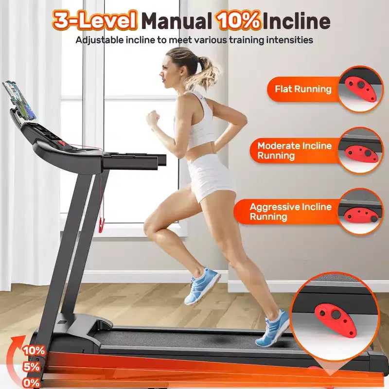 Inclined Treadmill w/ 300lb Capacity,3.75HP Folding Treadmill for Home,71 Program,APP Control,7.5MPH,HiFi Speaker,Shock-Absorbing, Knee Strap Gift
