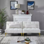 MAYEERTY Comfortable Teddy Fabric Futon Sofa Gold Metal Legs, Foam & Spring for Living Room White