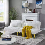 MAYEERTY Canapé Futon Confortable en Tissu Teddy avec Pieds en Métal Doré, Mousse et Ressorts pour Salon Blanc
