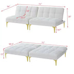 MAYEERTY Canapé Futon Confortable en Tissu Teddy avec Pieds en Métal Doré, Mousse et Ressorts pour Salon Blanc