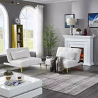 MAYEERTY Canapé Futon Confortable en Tissu Teddy avec Pieds en Métal Doré, Mousse et Ressorts pour Salon Blanc