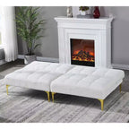 MAYEERTY Canapé Futon Confortable en Tissu Teddy avec Pieds en Métal Doré, Mousse et Ressorts pour Salon Blanc