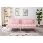 MAYEERTY Comfortable Teddy Fabric Futon Sofa Gold Metal Legs, Foam & Spring for Living Room Pink