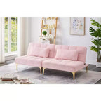 MAYEERTY Canapé-futon confortable en tissu Teddy avec pieds en métal doré, mousse et ressorts pour salon rose