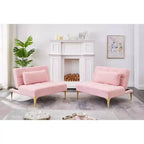 MAYEERTY Canapé-futon confortable en tissu Teddy avec pieds en métal doré, mousse et ressorts pour salon rose
