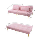 MAYEERTY Canapé-futon confortable en tissu Teddy avec pieds en métal doré, mousse et ressorts pour salon rose