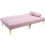 MAYEERTY Canapé-futon confortable en tissu Teddy avec pieds en métal doré, mousse et ressorts pour salon rose