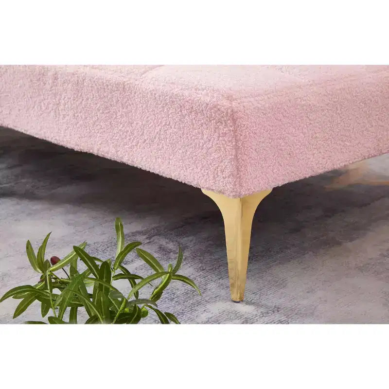 MAYEERTY Canapé-futon confortable en tissu Teddy avec pieds en métal doré, mousse et ressorts pour salon rose