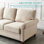 MAYEERTY Solid Wood & Metal Frame Sofa with Silver Nail Accent Under Seat Storage for Living Room Beige