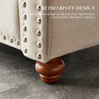 MAYEERTY Solid Wood & Metal Frame Sofa with Silver Nail Accent Under Seat Storage for Living Room Beige
