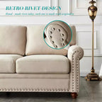 MAYEERTY Solid Wood & Metal Frame Sofa with Silver Nail Accent Under Seat Storage for Living Room Beige