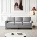 MAYEERTY Solid Wood & Metal Frame Sofa with Silver Nail Accent Under Seat Storage for Living Room Gray