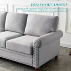 MAYEERTY Canapé en bois massif et métal avec clous décoratifs argentés et rangement sous l'assise pour salon, gris