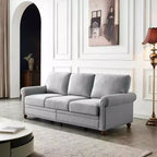 MAYEERTY Canapé en bois massif et métal avec clous décoratifs argentés et rangement sous l'assise pour salon, gris