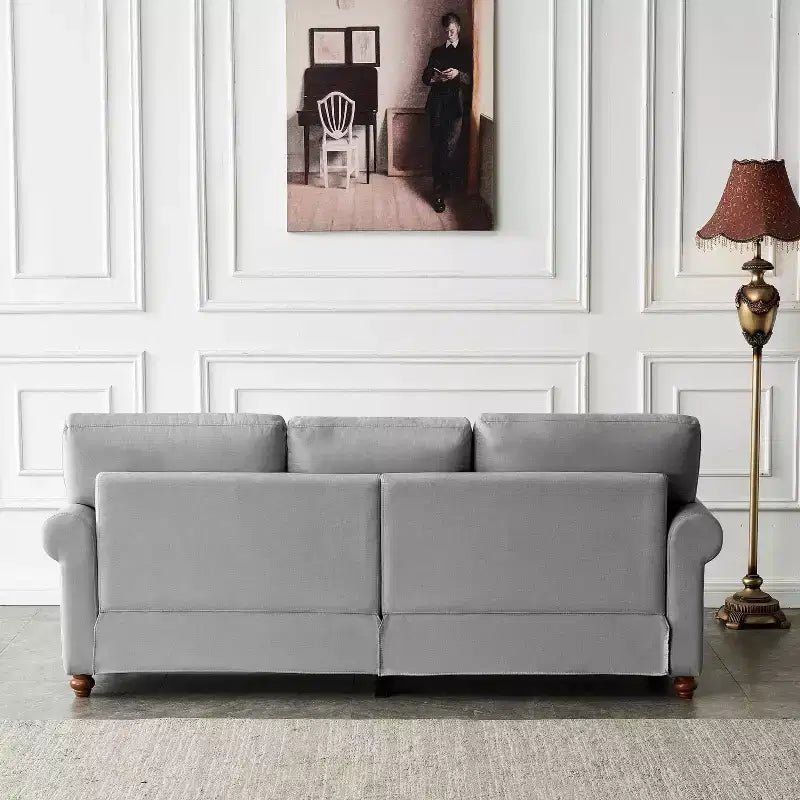 MAYEERTY Canapé en bois massif et métal avec clous décoratifs argentés et rangement sous l'assise pour salon, gris