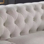MAYEERTY Canapé en bois massif et métal avec tissu ligné, clous en bronze et pieds en bois massif pour salon ou bureau, beige