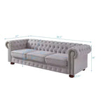 Canapé MAYEERTY avec structure en bois massif et métal, revêtement en tissu ligné, clous bronze et pieds en bois massif pour salon ou bureau Gris foncé