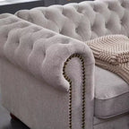 Canapé MAYEERTY avec structure en bois massif et métal, revêtement en tissu ligné, clous bronze et pieds en bois massif pour salon ou bureau Gris foncé