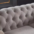 Canapé MAYEERTY avec structure en bois massif et métal, revêtement en tissu ligné, clous bronze et pieds en bois massif pour salon ou bureau Gris foncé