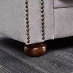 Canapé MAYEERTY avec structure en bois massif et métal, revêtement en tissu ligné, clous bronze et pieds en bois massif pour salon ou bureau Gris foncé