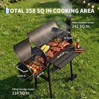 Barbecue au Charbon de Bois avec Fumeurs Déportés, Combo Barbecue Fumeur d'Extérieur avec Roues, Barbecue Tonneau pour Jardin, Patio, Camping, Pique-nique et Fête