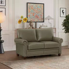 Canapé en PU lisse MAYEERTY avec clous décoratifs argentés et 2 boîtes de rangement amovibles sous l'assise pour salon, gris