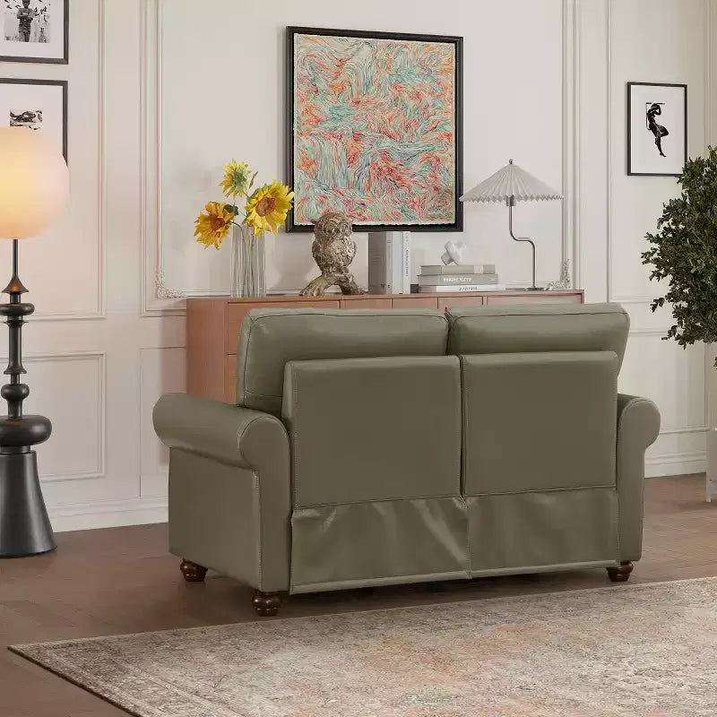 Canapé en PU lisse MAYEERTY avec clous décoratifs argentés et 2 boîtes de rangement amovibles sous l'assise pour salon, gris