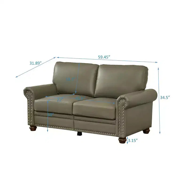 Canapé en PU lisse MAYEERTY avec clous décoratifs argentés et 2 boîtes de rangement amovibles sous l'assise pour salon, gris