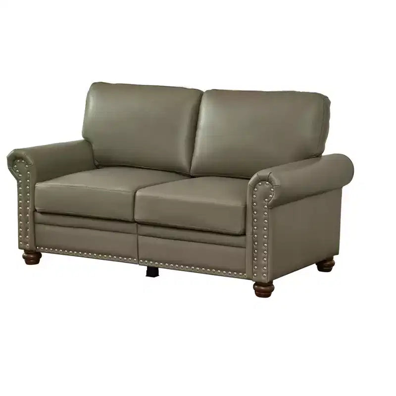 Canapé en PU lisse MAYEERTY avec clous décoratifs argentés et 2 boîtes de rangement amovibles sous l'assise pour salon, gris