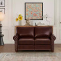 MAYEERTY Smooth PU Upholsterey Sofa with Sliver Nail Decor 2 Removable Under-Seat Storage Boxes for Living Room Brown