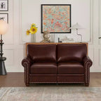 MAYEERTY Smooth PU Upholsterey Sofa with Sliver Nail Decor 2 Removable Under-Seat Storage Boxes for Living Room Brown