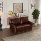 MAYEERTY Smooth PU Upholsterey Sofa with Sliver Nail Decor 2 Removable Under-Seat Storage Boxes for Living Room Brown
