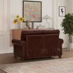 MAYEERTY Smooth PU Upholsterey Sofa with Sliver Nail Decor 2 Removable Under-Seat Storage Boxes for Living Room Brown