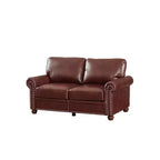 MAYEERTY Smooth PU Upholsterey Sofa with Sliver Nail Decor 2 Removable Under-Seat Storage Boxes for Living Room Brown