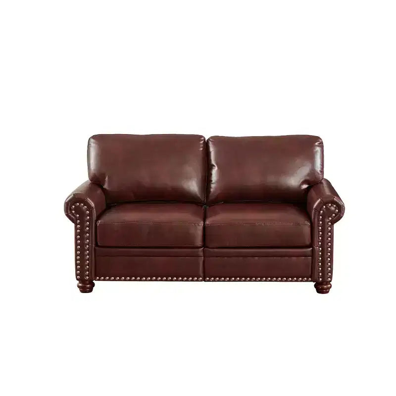 MAYEERTY Smooth PU Upholsterey Sofa with Sliver Nail Decor 2 Removable Under-Seat Storage Boxes for Living Room Brown