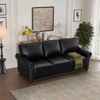 MAYEERTY Sturdy Sofa with Silver Nail Decoration 2 Removable Storage Silver Nail PU Upholstery for Living Room Office Black