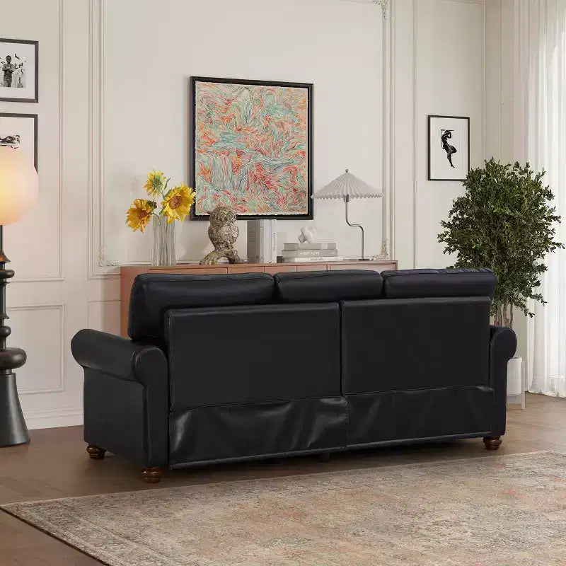 MAYEERTY Sturdy Sofa with Silver Nail Decoration 2 Removable Storage Silver Nail PU Upholstery for Living Room Office Black