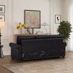 MAYEERTY Sturdy Sofa with Silver Nail Decoration 2 Removable Storage Silver Nail PU Upholstery for Living Room Office Black