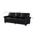 MAYEERTY Sturdy Sofa with Silver Nail Decoration 2 Removable Storage Silver Nail PU Upholstery for Living Room Office Black