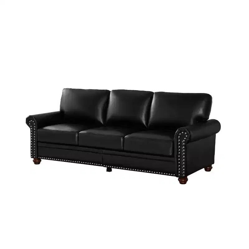 MAYEERTY Sturdy Sofa with Silver Nail Decoration 2 Removable Storage Silver Nail PU Upholstery for Living Room Office Black
