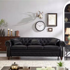 MAYEERTY 85.8 Living Room Chesterfield Sofa Classic Tufted Design Faux Leather PU Upholstered Sofa with Storage Black