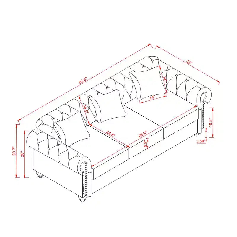 MAYEERTY 85.8 Living Room Chesterfield Sofa Classic Tufted Design Faux Leather PU Upholstered Sofa with Storage Black