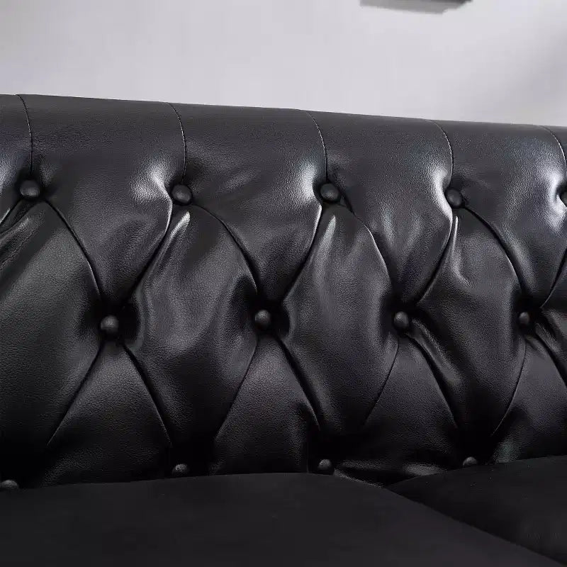 MAYEERTY 85.8 Living Room Chesterfield Sofa Classic Tufted Design Faux Leather PU Upholstered Sofa with Storage Black