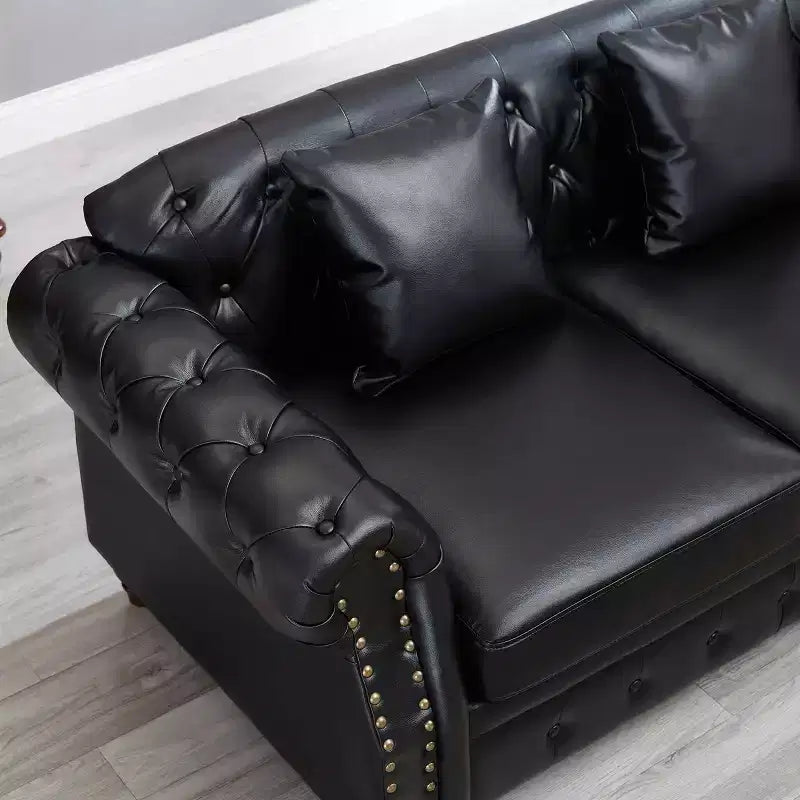 MAYEERTY 85.8 Living Room Chesterfield Sofa Classic Tufted Design Faux Leather PU Upholstered Sofa with Storage Black