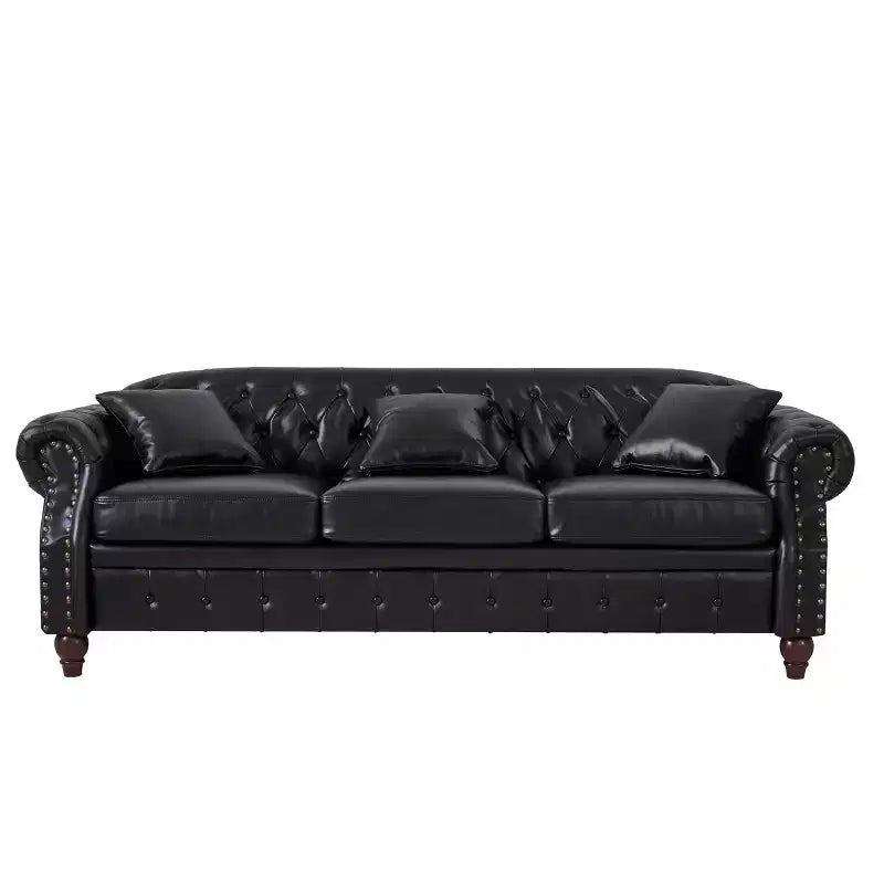MAYEERTY 85.8 Living Room Chesterfield Sofa Classic Tufted Design Faux Leather PU Upholstered Sofa with Storage Black