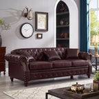 MAYEERTY 85.8 Living Room Chesterfield Sofa Classic Tufted Design Faux Leather PU Upholstered Sofa with Storage Burgundy
